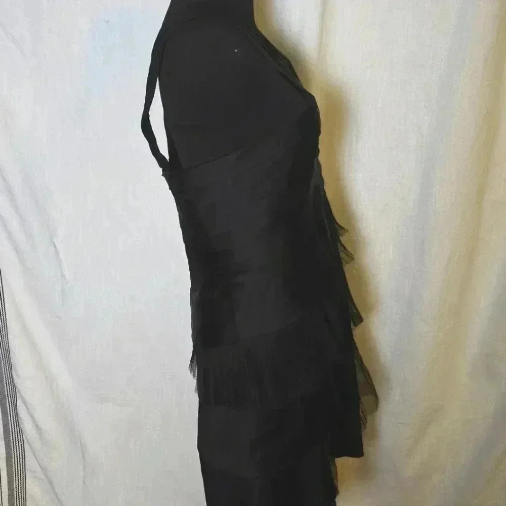 BCBG Maxazria Black Multilayered Satin Tulle Formal Mini Dress Sz 8 Evening Wear - Picture 4 of 13